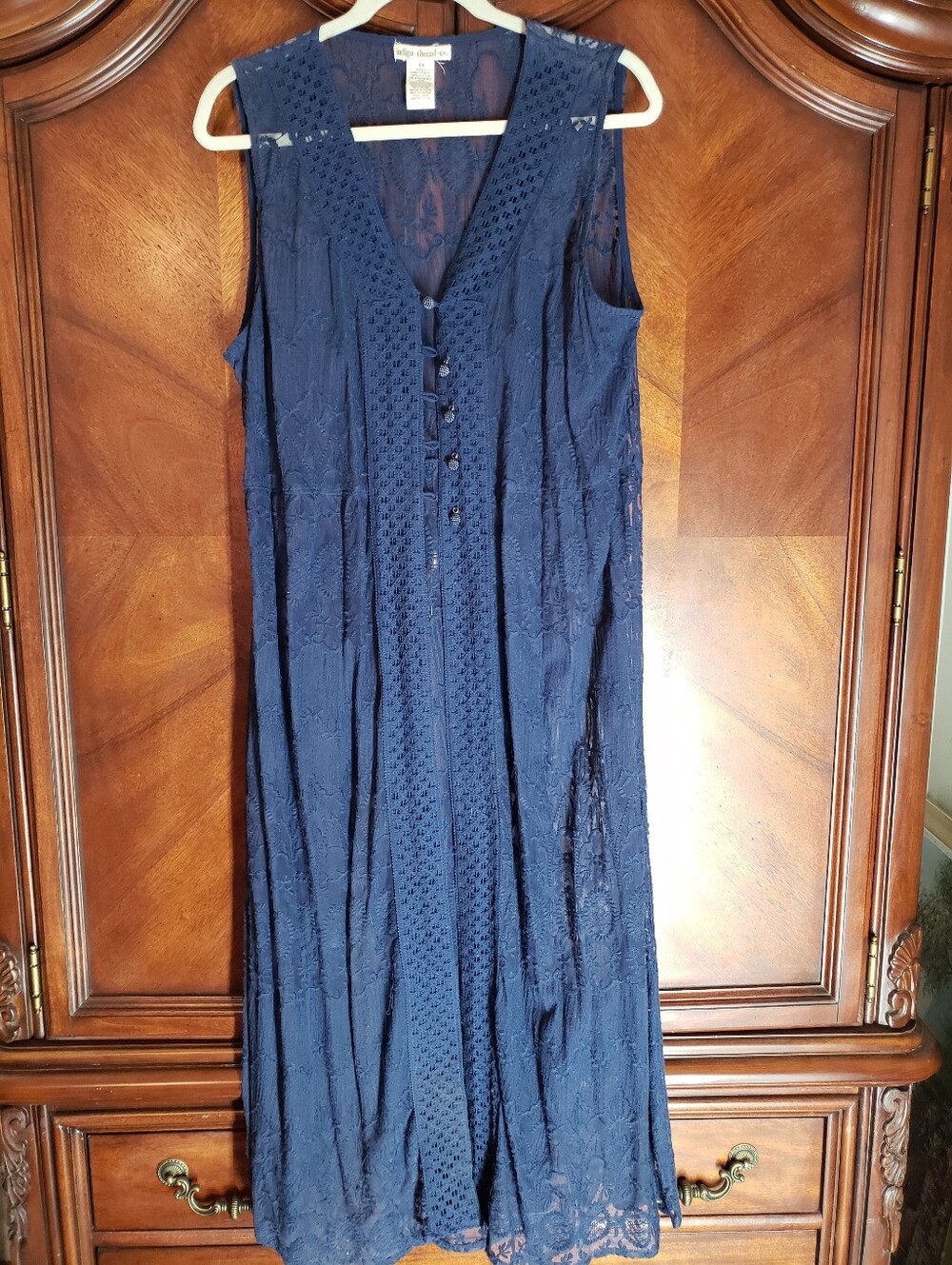 Sleeveless Navy Lace Longline Vest - Indigo Thread